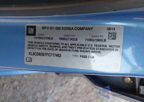 2015 Chevrolet Spark 1Lt из США, поврежденный, VIN KL8CD6S97FC717463